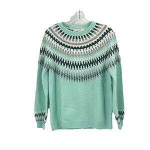 LOFT Light Blue Fair Isle Crew Neck Nordic Sweater Sz Medium Cozy